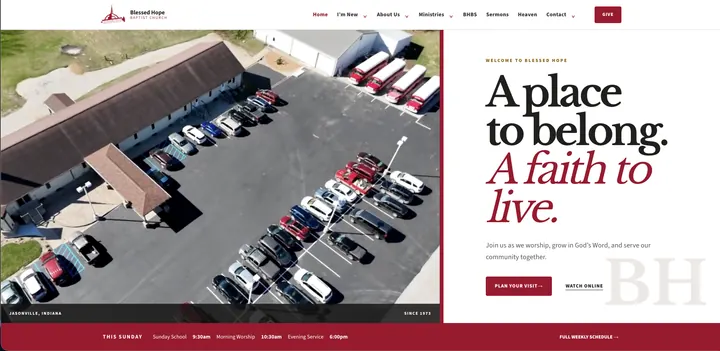 Blessed Hope Baptist Church website on a desktop screen