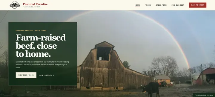 Pastured Paradise website on a desktop screen